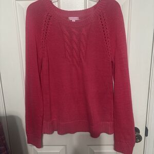 Lilly Pulitzer Pink Cable Knit Sweater Crew Neck Long Sleeve Womens Large Preppy